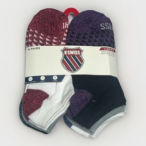 K Swiss Women's No-Show Socks 6 Pack Shoe Size 4-10 Black Flow Cool $28 K-Knit